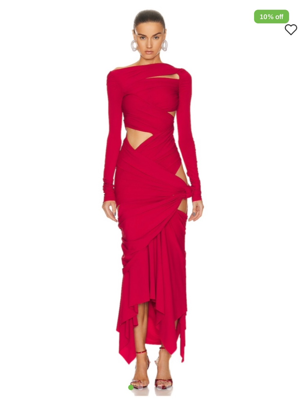 The Attico Red Draped Long-Sleeve Twist Dress